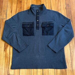 Michael Kors Men's Slate Gray Pullover Sweater with Black Pocket Accents - LARGE